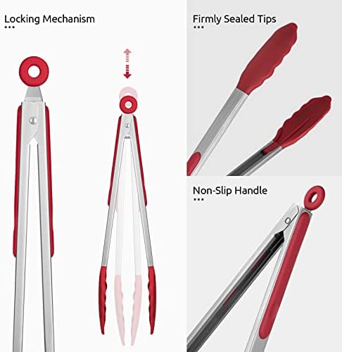 U-Taste Kitchen Tong for Cooking, 600ºF Heat-Resistant Silicone, 12in/Red