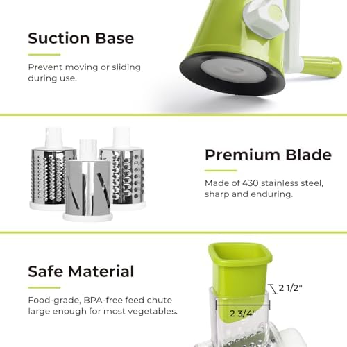 X Home Rotary Cheese Grater for Kitchen, Green