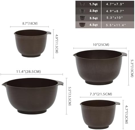 BoxedHome 4.5 Quart Large Plastic Mixing Bowls, Microwave Safe Mixing Bowl Set with Pour Spout, Nesting Bowls for Space Saving Storage(brown)