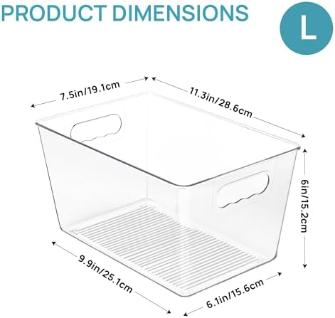 Vtopmart 6 Pack Clear Storage Bins, Pantry Storage Bins with Handle, Large
