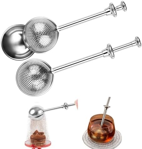 2pcs Stainless Steel Loose Tea Leaf Steeper&Sugar Shaker Duster Sifter 2 in 1, tea ball for loose leaf tea,tea strainers One-Hand Operated Spring-Loaded