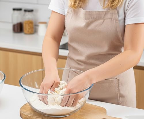 Large Glass Bowl for Sourdough Bread Making 6 QT Glass Mixing Bowl with Lid and Wood-Look Solid Bakelite Handle Clear Sourdough Bread Proofing Bowl with Cover Ideal for Baking