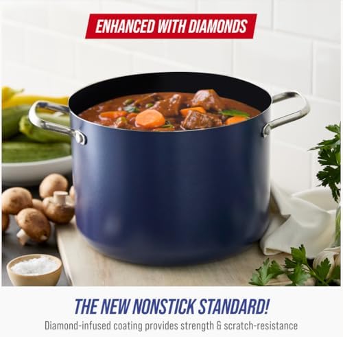 Blue Diamond 8QT Diamond Infused Ceramic Nonstick Stockpot with Lid, Blue, 8QT Stockpot with Lid (Pack of 2)