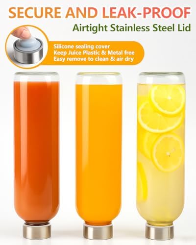 Zukro Clear Glass Water Bottles with Stainless Steel Lids 32 oz, Set of 3