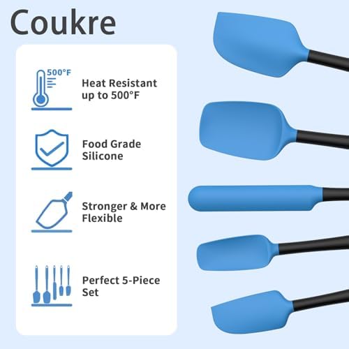 Coukre Silicone Spatula Set of 5,High Temperature Resistant, Food Grade Silicone, Dishwasher Safe, for Baking, Cooking (Blue Black)