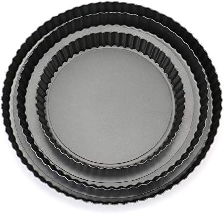 Tosnail Set of 3 Non-Stick Round Quiche Pan, 12 Inch, 10 Inch, 8 Inch Fruit Tart Pan, Fluted Pie Pan with Removable Bottoms
