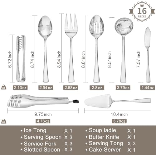 KINGSTONE 16 Piece 18/10 Serving Utensils Set, Stainless Steel Serving Set