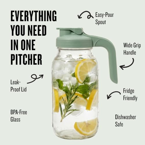 County Line Kitchen 64 oz Mason Jar Glass Pitcher With Lid - Sage