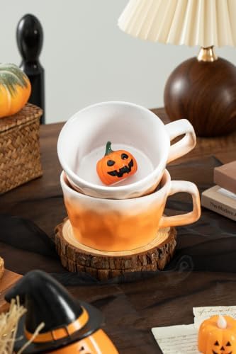 DIHOclub 3D Halloween Pumpkin Inside Ceramic Mug(Orange) 14Oz