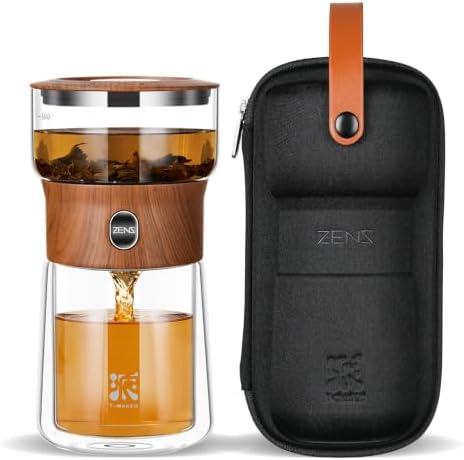 ZENS Glass Infuser Teapot, One Touch Tea Maker for Loose Leaf Tea, Teak