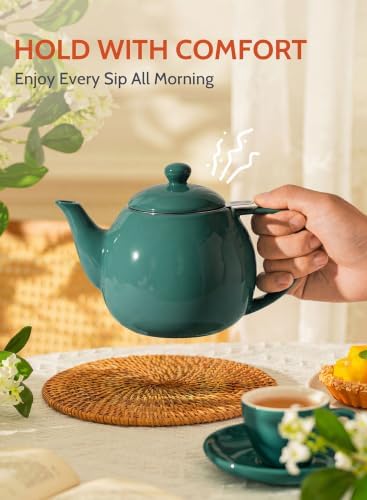Sweese Porcelain Teapot 27 oz with Infuser for Loose Leaf Tea, Sage Green