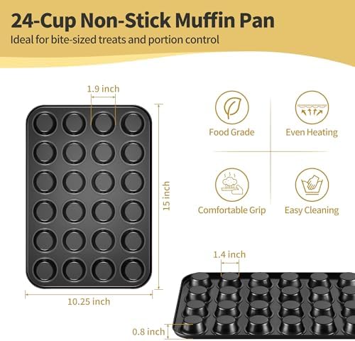TeamFar Mini Muffin Pan, 24-Cup Non-Stick Cupcake Tray Tin for Baking