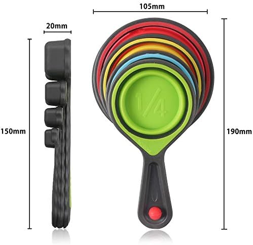SOLIFEGOBLE Collapsible Measuring Cups and Spoons, Portable Measuring Cup，Food Grade Silicone for Liquid & Dry Measuring, 8 Piece Kitchen Measuring Tool