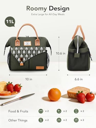 Lekesky Insulated Lunch Bag Portable Lunch Bag for Women-11L, Green