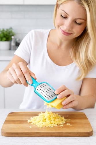 2 Pcs. Stainless Steel Mini Grater Cheese Garlic Nutmeg Chocolate 5" BPA Free (Blue)