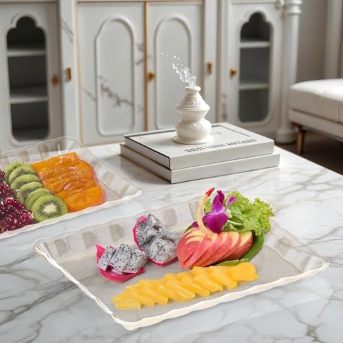 6 Pack Gold Glitter Plastic Serving Trays for Party, 9 x 13 Inch - Heavy Duty Plastic Gold Trays for Food - Rectangular Party Serving Platters
