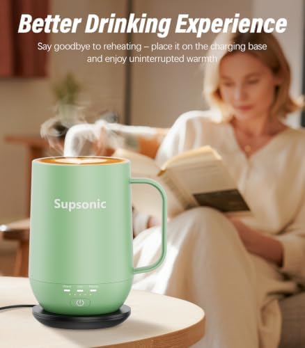 Supsonic - 16oz Self Heating Coffee Mug, Smart Heated Coffee Mug Faster Direct-Contact Heating Up to 149°F, Coffee Mug Warmer Set with Auto Shut-Off - Gifts for Men Women | S2