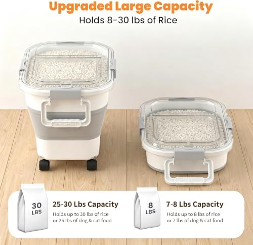 30 Lbs Rice Container, Collapsible Dog Food Storage Container