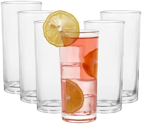 Highball Glasses Set of 6-8oz Tall Water Glasses for Mojito, Whiskey, Cocktails - Clear Drinking Glassware for Kitchen - Tall Drinking Glasses Set for Mixed Drinks (Glass, 6PCS8OZ)