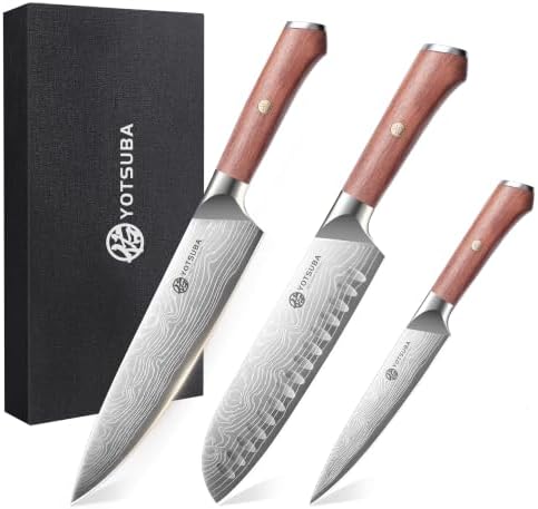 YOTSUBA 3 PCS Japanese Kitchen Knife Set with Full Tang Rosewood Handle