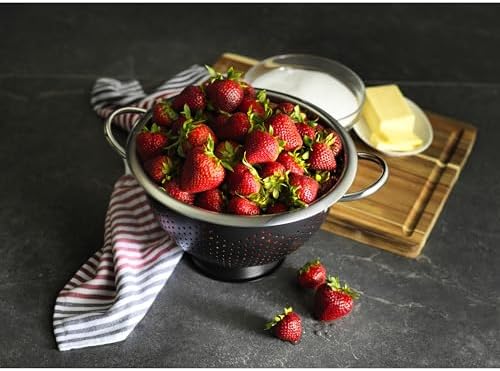 GoodCook Colander Premium Stainless Steel Construction with Handles and Elevated Pedestal Foot, 5-Quart, Black