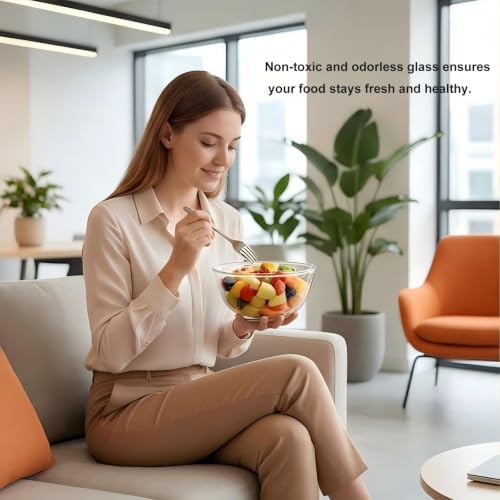 Borosilicate Glass Bowls Set of 4 (6.7 Inch, 1.1 QT) - Heavy-Duty, Scratch Resistant & Lead-Free, Oven to Freezer Safe, Perfect for Meal Prep, Baking, Serving, Entertaining