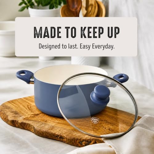 GreenLife 5QT Ceramic Nonstick Stockpot with Lid, Slate Blue