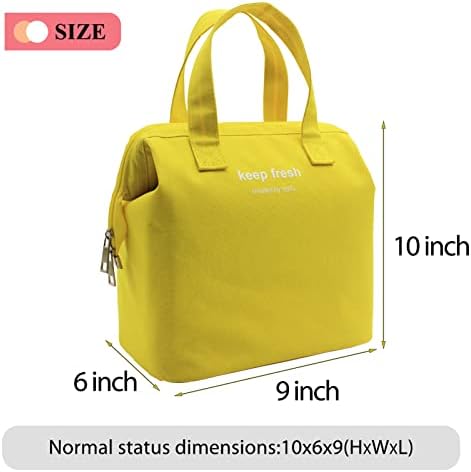 Mziart Insulated Lunch Bag, Simple Cute Lunch Box for Women Men, Yellow