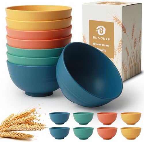 Wheat Straw Bowls, 10 OZ Snack Bowl Set of 8 (Multicolor)