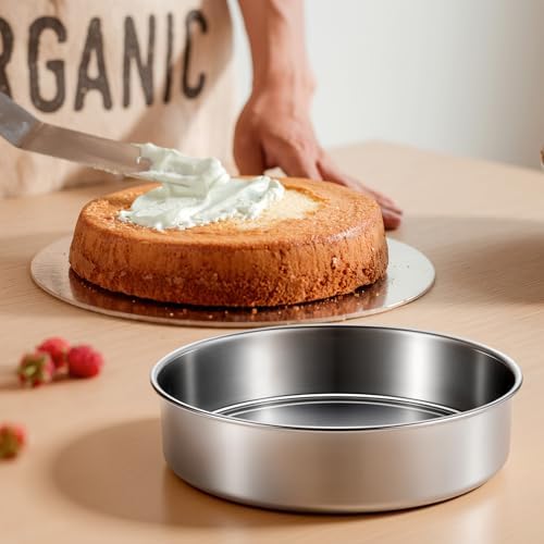 8 inch Cake Pans, Round Baking Layer Cake Pan Set of 2, Stainless Steel Mirror Finish & Dishwasher Safe for Birthday, Party, Wedding