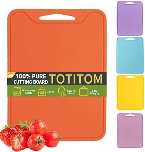 Flexible Plastic Cutting Boards for Kitchen, 11.8''x 8.6'' Silicone Cutting Board, BPA Free Non Slip Cutting Mat for Meat, Vegetables and Fruit with Easy Grip Handle, Dishwasher Safe (Orange)