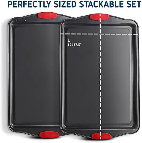 Eatex Nonstick Baking Sheet Set, 2-Piece Baking Pans Set with Silicone Handles, Carbon Steel Cookie Sheets for Baking Commercial Grade Quality Oven Tray, Large Half Sheet Pans for Baking
