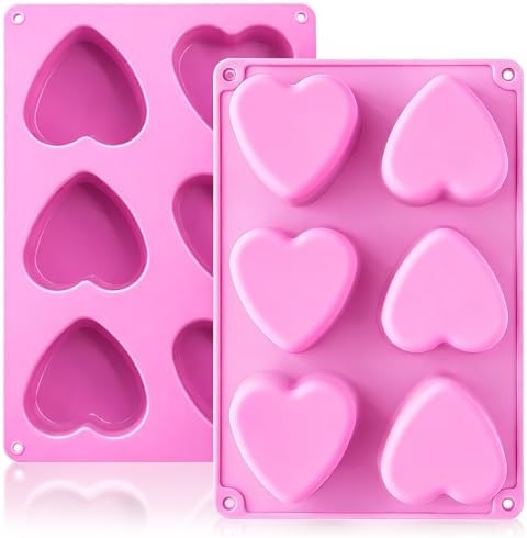 HKNMTT Heart Silicone Molds Valentine's Day for Baking Cake Chocolate Cocoa Bomb, Love Shaped Jello Chocoflan Oreo Moulds, 6 Cavity 2 Pack Soap Craft Oven Safe DIY Handmade Gift Pan