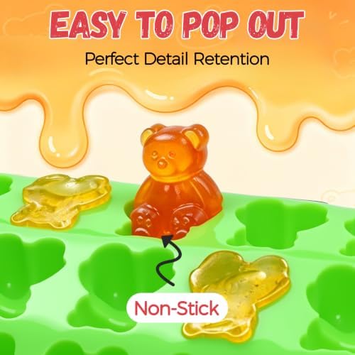 Large Gummy Bear and Worm Mold Silicone, 4 PCS No Stick Chocolate Candy Gummy Molds