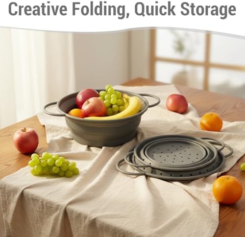 3 Pack Collapsible Colander with Strainer Bowl Set,Grey