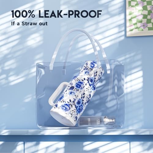 Meoky 40 oz Tumbler with Handle and Straw: Stainless Steel Insulated Tumbler with Lid and Straw - 100% Leak Proof Tumbler for Car Cup Holders - Travelers Commuters Workers, Blue Rose