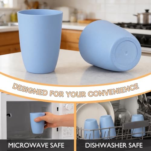 Wrova Wheat Straw Cups 6 PCS Good Alternative to Plastic Reusable Cups 12 oz Unbreakable Drinking Cup Reusable Dishwasher Safe Water Plastic Glasses Light Blue