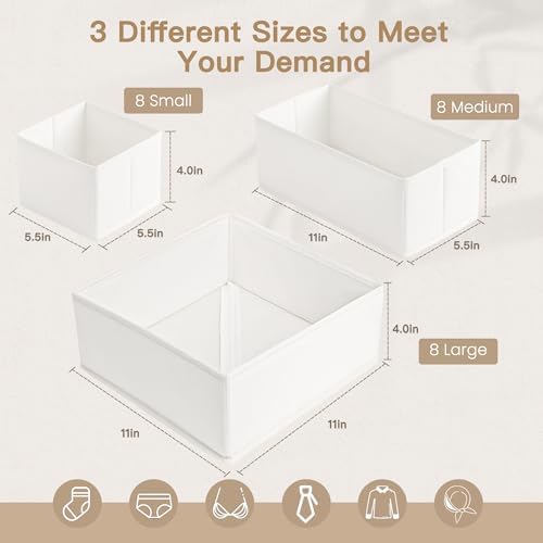 Criusia Drawer Organizer Clothes, 24 Pack Dresser Organizer for Baby Clothes, Underwear, Sock- Foldable Closet Organization and Storage Dividers Bins for Nursery, Bedroom and Dorm (White)
