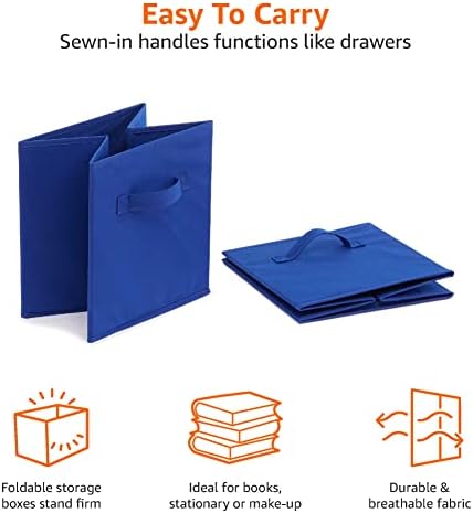 Amazon Basics Collapsible Fabric Storage Bins with Handles, Cube Organizer for Home Organization, 10.5"x10.5"x11", Navy, 6 Count (Pack of 5)