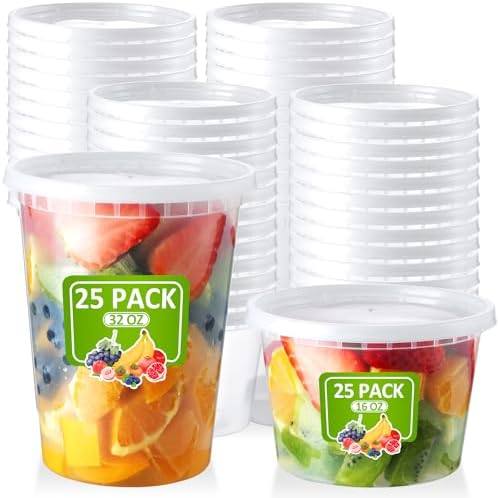 NEEBAKE 50 Set Deli Containers With Lids: [16oz 32oz] Combo Plastic Food Storage, Microwaveable & Freezer Safe To-Go, Leak-proof Meal-Prep
