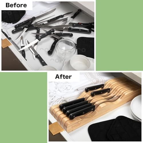 Shenzhen Knives Bamboo In-Drawer Knife Block – 11 Slot, Holds 10-12 Knives
