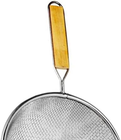 TrueCraftware- 6-Inch Double Medium Tin Mesh Strainer 6-3/4" Handle Length Wooden Handle- Kitchen Utensil Food Strainer Skimmer Spoon for Cooking Sieve Sifters Rice Quinoa Pasta Fruits Vegetable