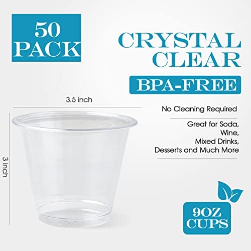 Turbo Bee 100 Pack 9 oz Clear Plastic Cups, Drinking Cups Disposable, Punch Plastic Party Cup for Wine, Juice, Iced Coffee and Cold Beverage