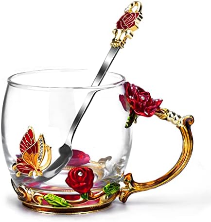 Tea Cup Glass Coffee Enamels Mug Gifts for Mom Women Christmas Birthday
