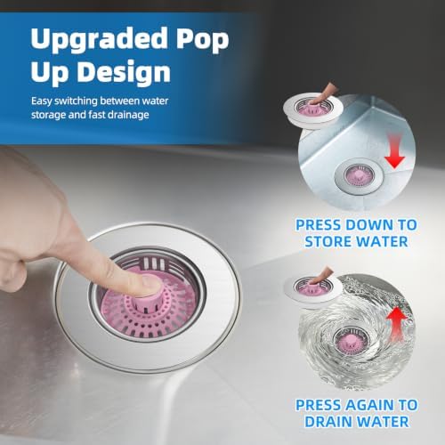 Hibbent 3 in 1 Kitchen Sink Drain Strainer, Metal Pop Up Stopper