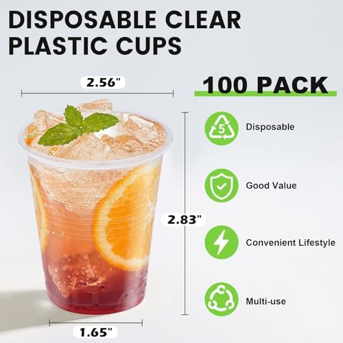 Lamosi 100 Pack 5 oz Clear Plastic Cups, Disposable Party Cups