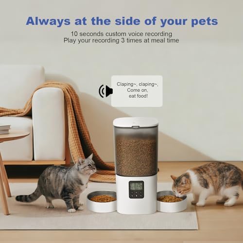 Automatic Cat Feeder for 2 Cats, 6L Cat Food Dispenser with 10s Voice Recorder, Pet Feeder up to 8 Meals per Day, Timed Feeder with Dry Food Sealed Ring