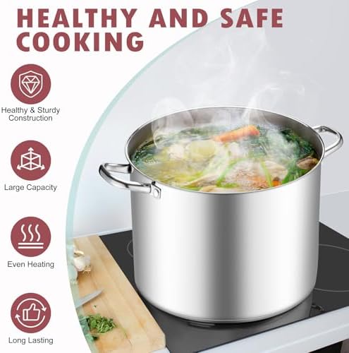 TeamFar Stainless Steel Stock Pot, 20QT Tri-ply Bottom Large Stockpot