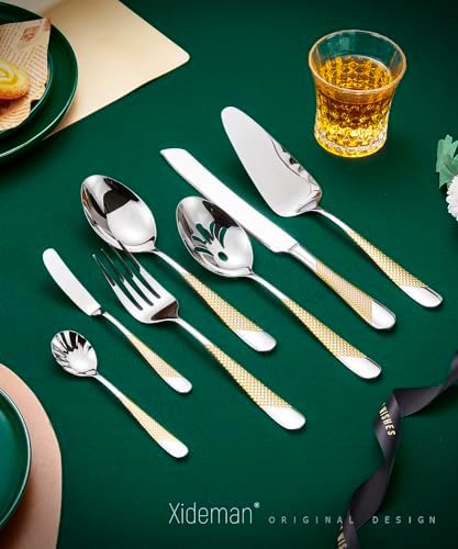 Premium Hammered 18/10 Stainless Steel Serving Utensil Set, 7-Piece