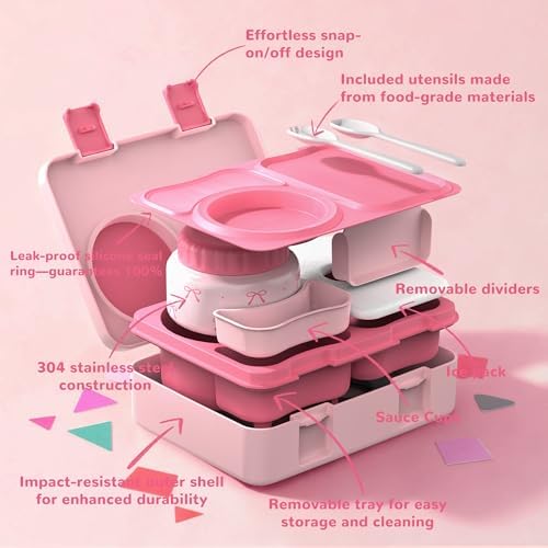 Kids Bento Lunch Box with Food Jar, Water Bottle, Lunch Bag, Bow